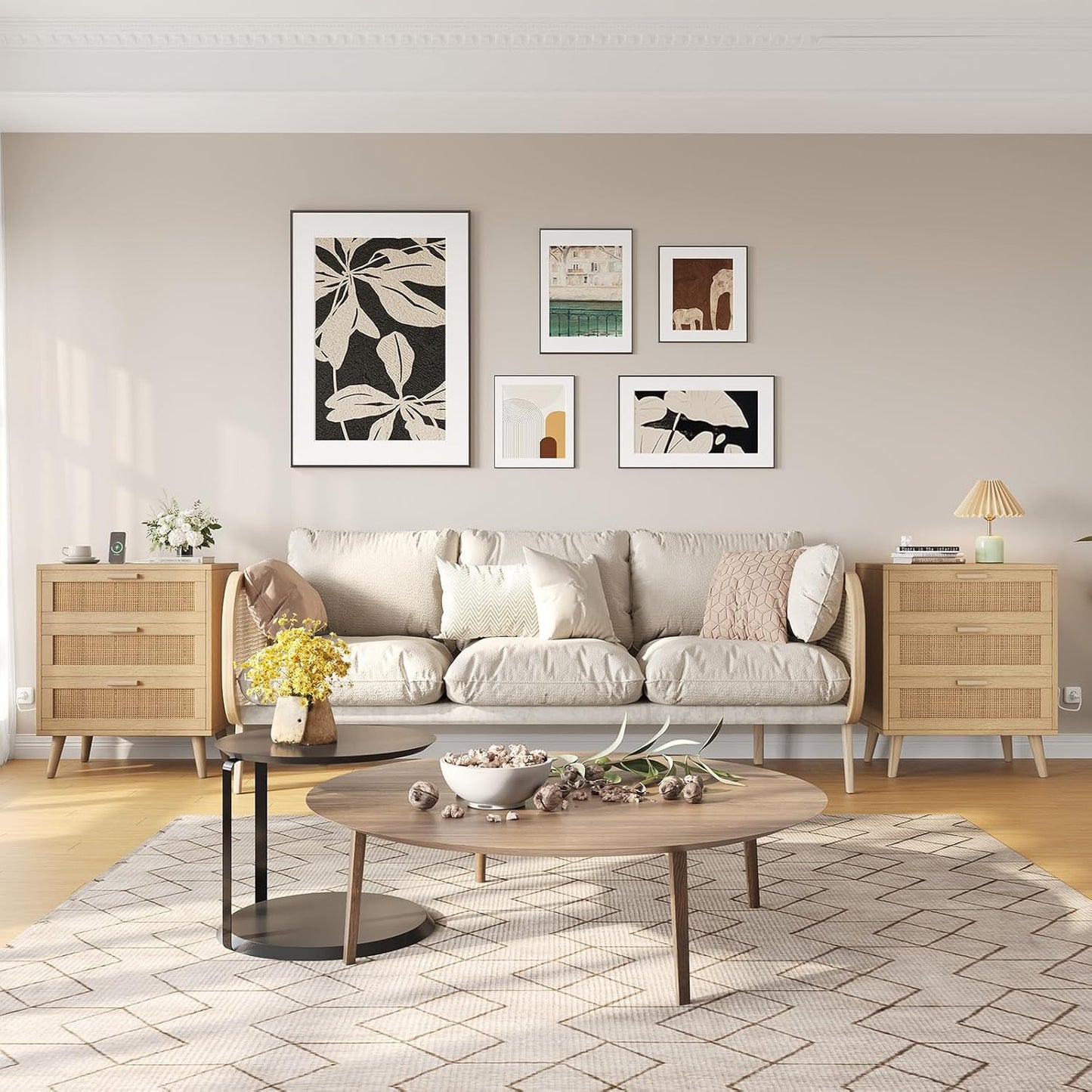 Rattan Nightstand with Charging Hub