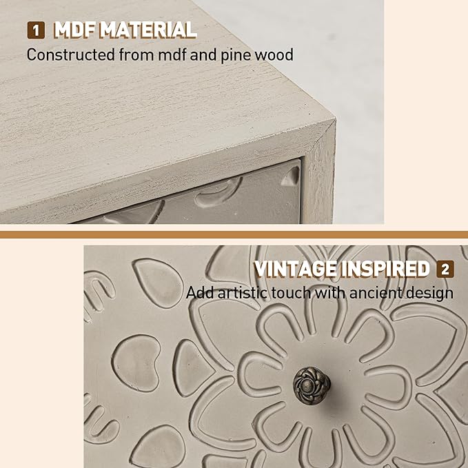 Vintage Elegance Bedside Table with Carved Drawers