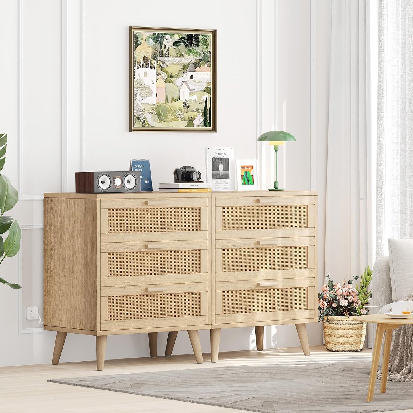 Rattan Nightstand with Charging Hub