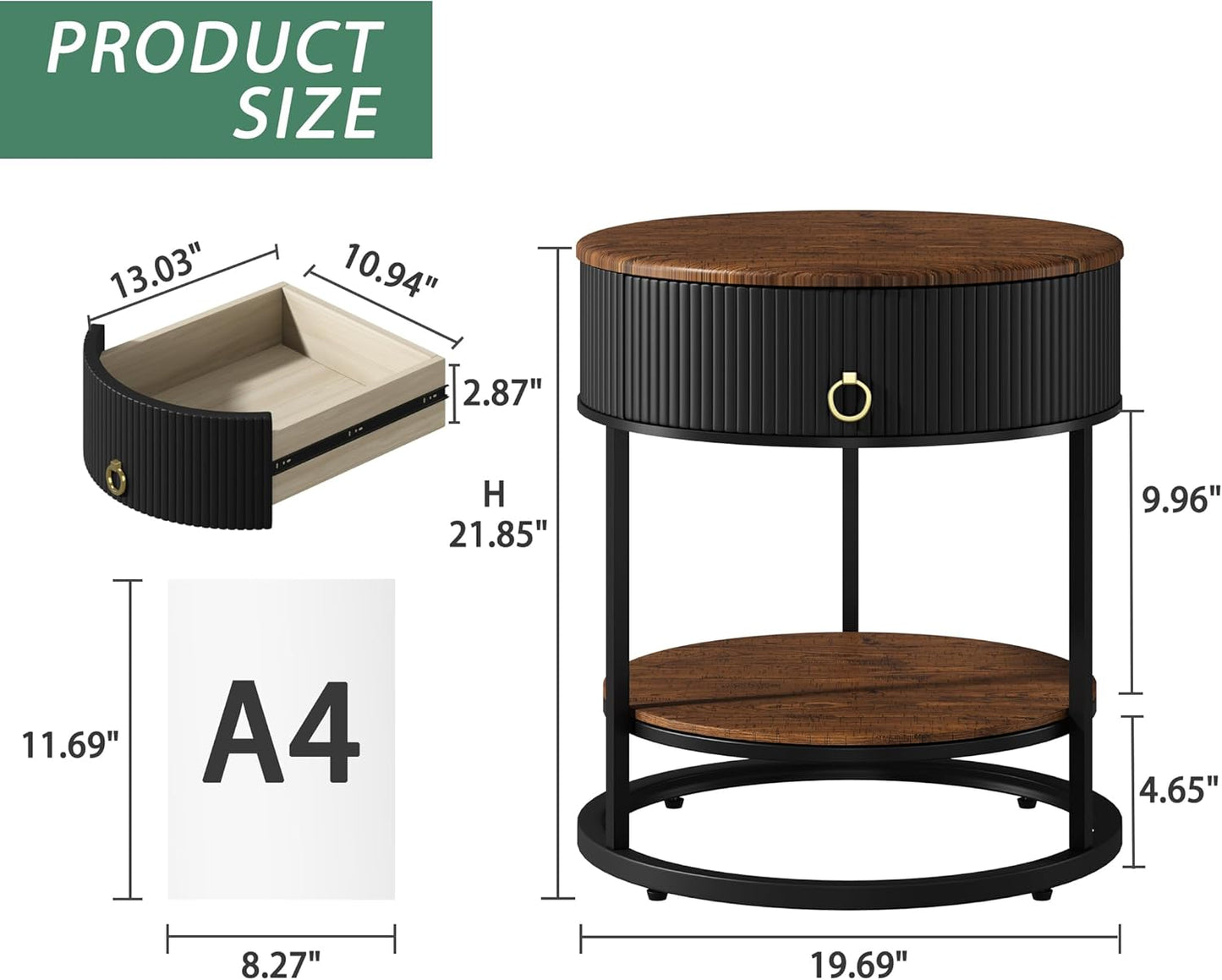 Moderno Round Side Table with Storage