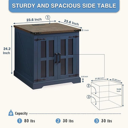 Rustic Blue Farmhouse Side Table with USB Ports