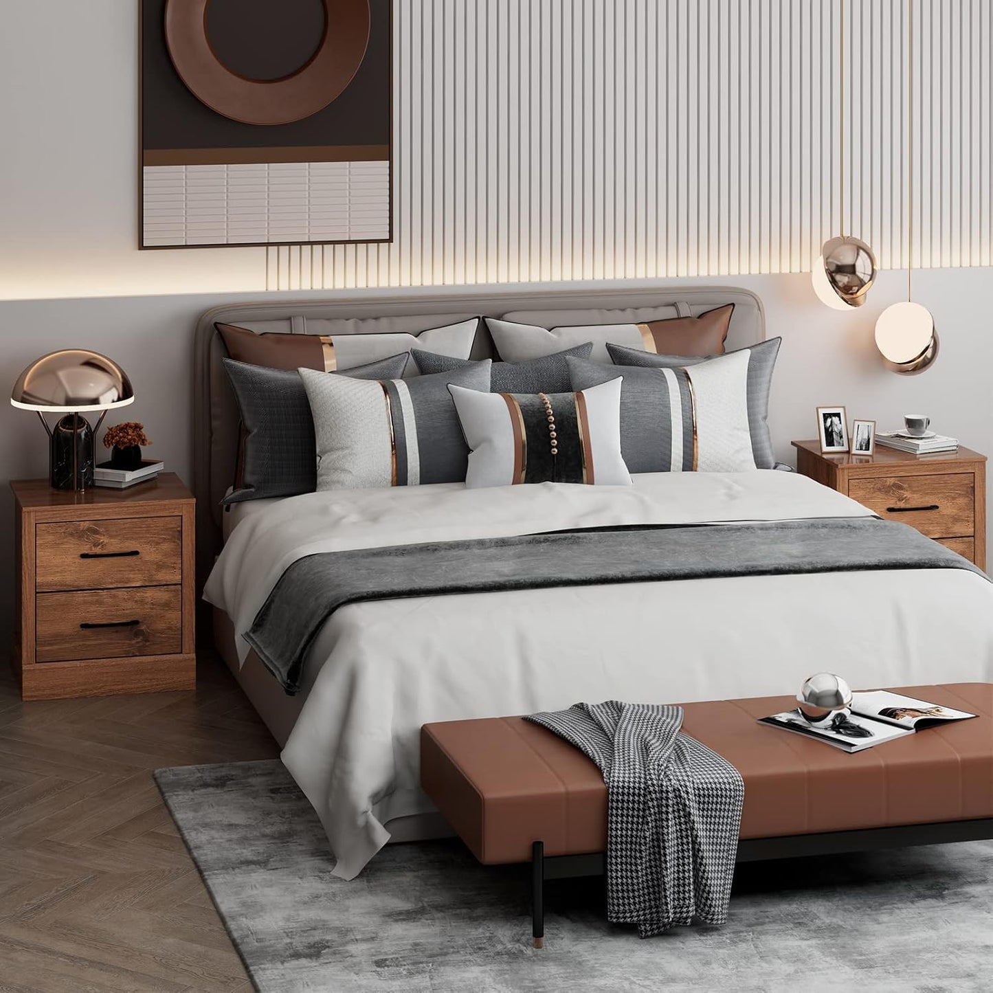 Giantex Classic Walnut Bedside Table with Storage