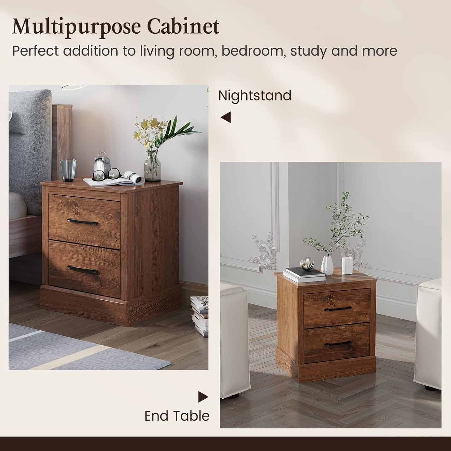 Giantex Classic Walnut Bedside Table with Storage