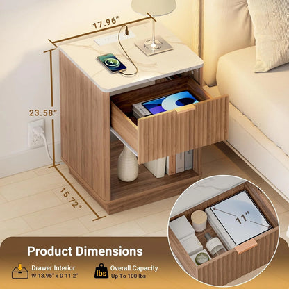 FavourLife Fluted Bedside Table with Charge Hub