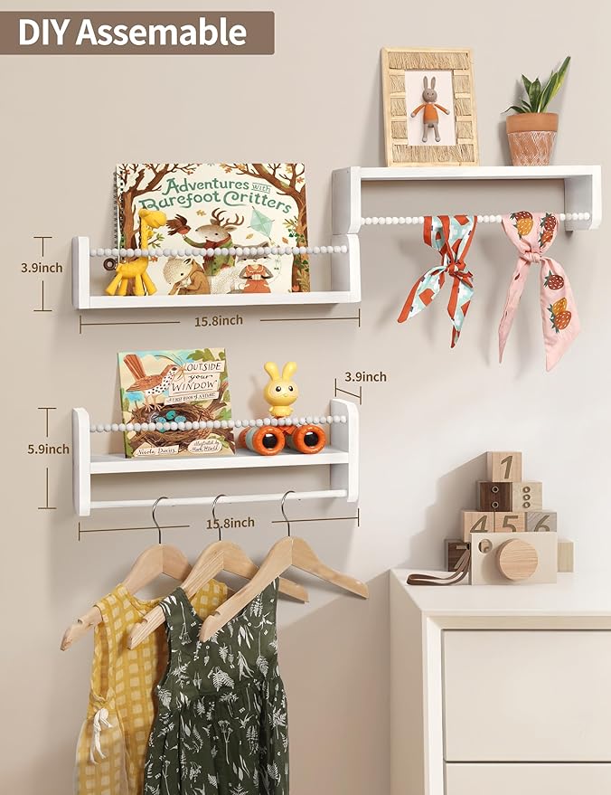 Pine Grove Nursery Floating Shelves 3-Pack with Towel Bar