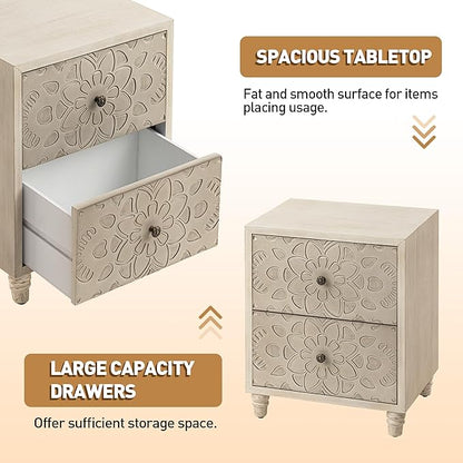 Vintage Elegance Bedside Table with Carved Drawers