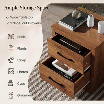 Giantex Classic Walnut Bedside Table with Storage