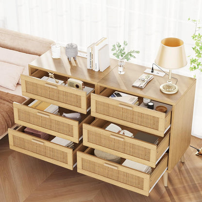 Rattan Nightstand with Charging Hub
