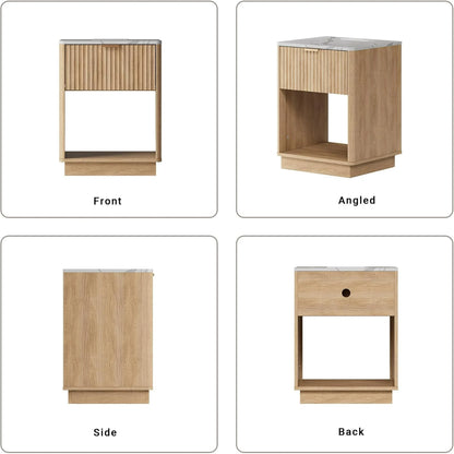FavourLife Fluted Bedside Table with Charge Hub