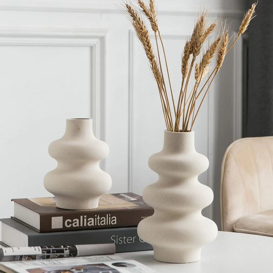 Mowtanco Off-White Ceramic Vase Duo for Modern Decor