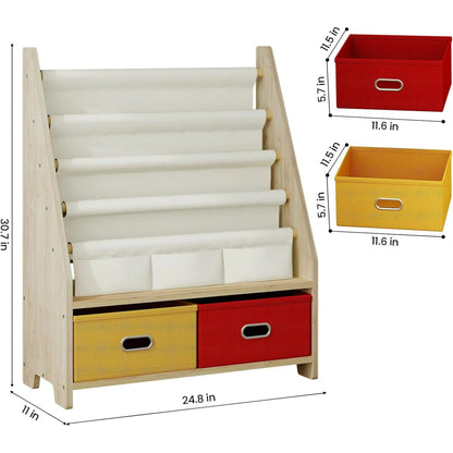 Kids Book & Toy Organizer Shelf - 4 Tier Wooden Storage