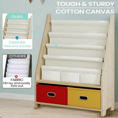 Kids Book & Toy Organizer Shelf - 4 Tier Wooden Storage