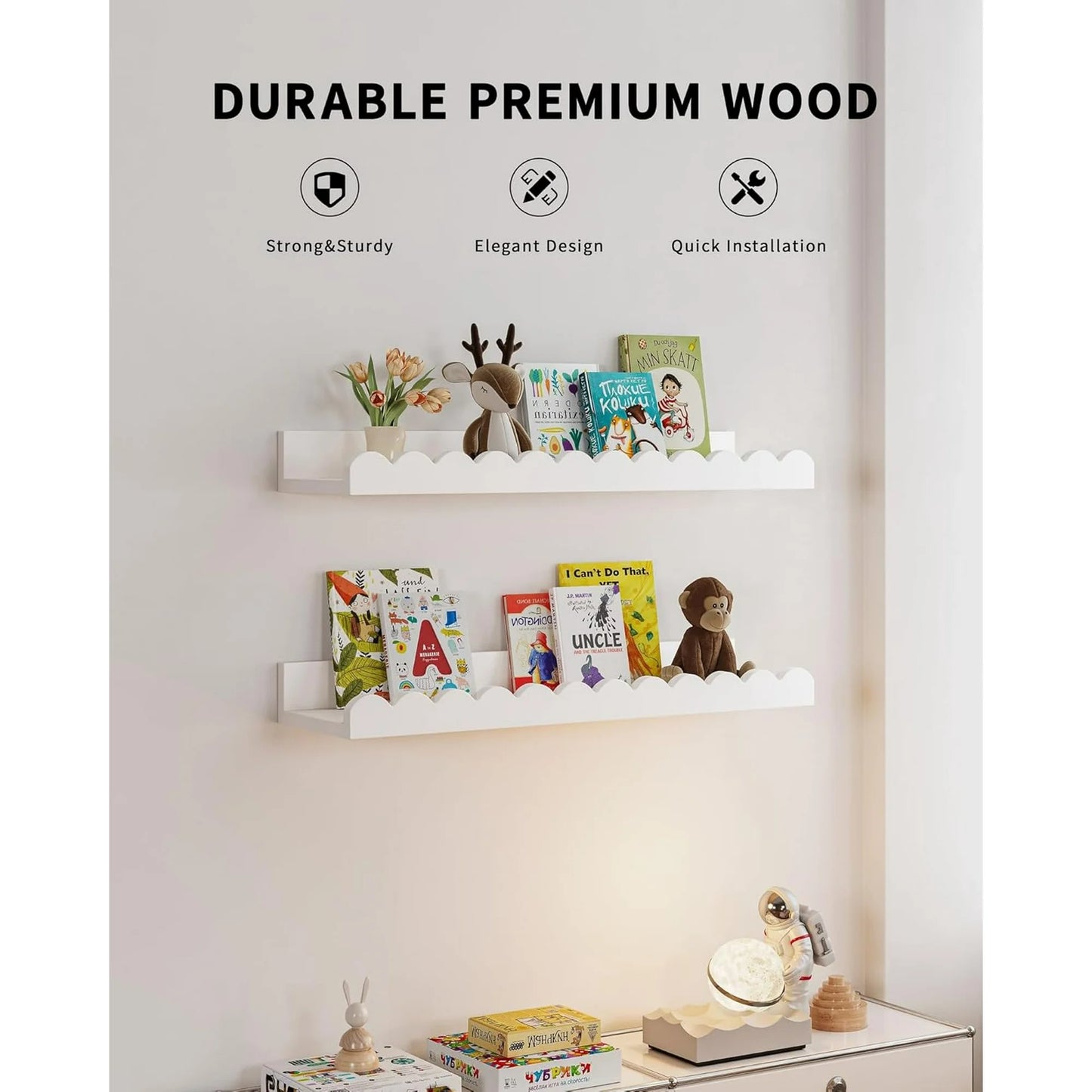 White Floating Nursery Book Shelves 4-Pack