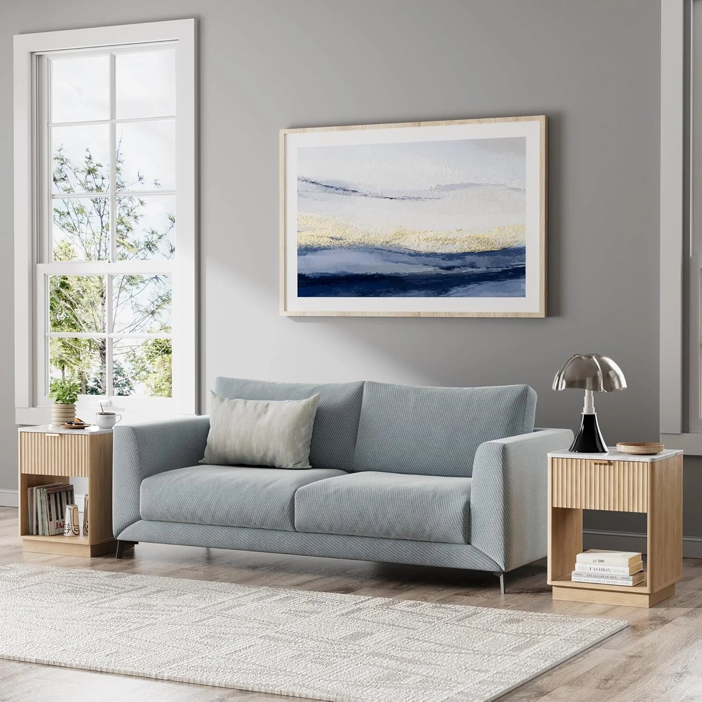 FavourLife Fluted Bedside Table with Charge Hub